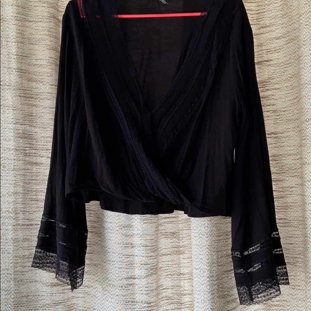 Bell sleeved lace black blouse
